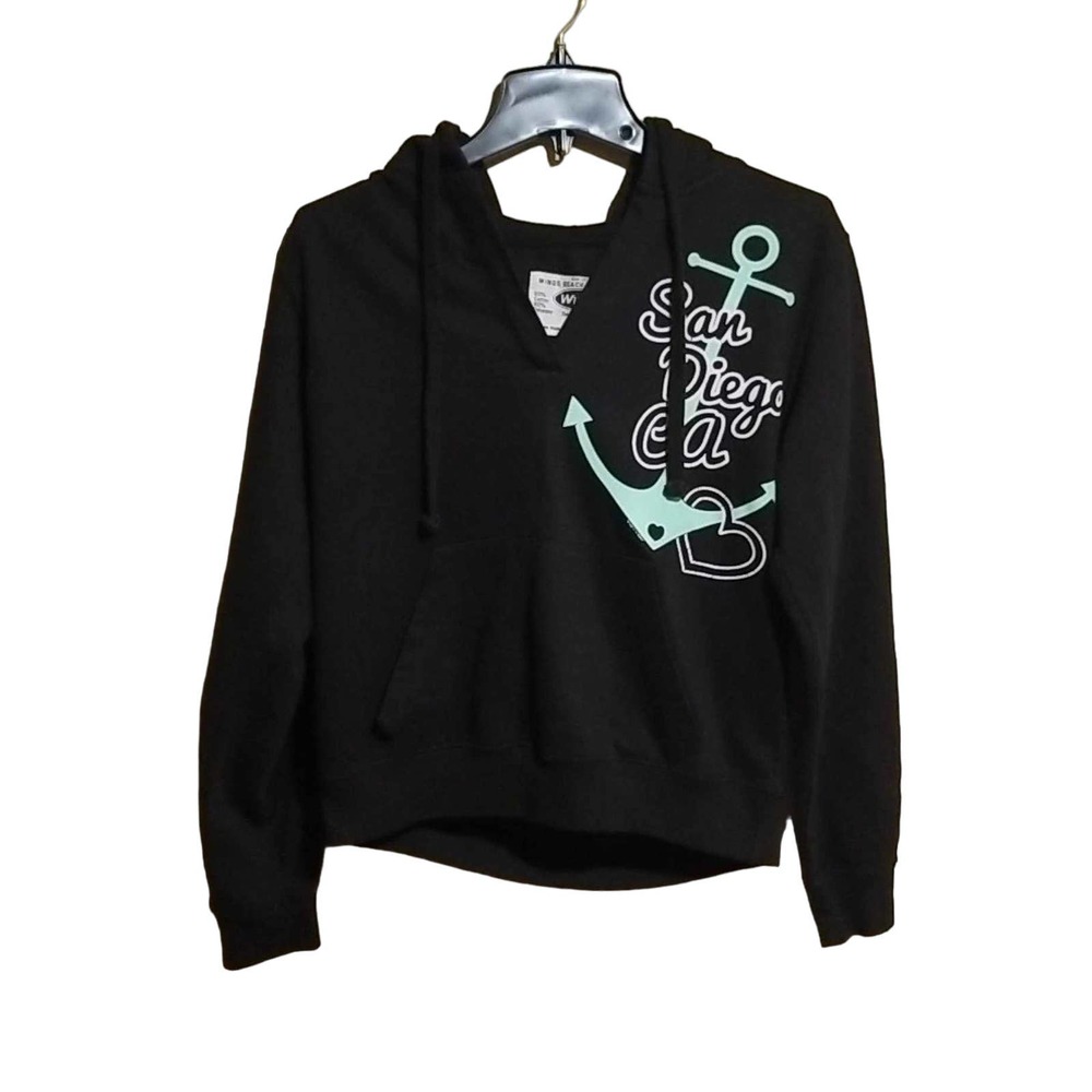 Wings Beach Outfitters San Diego CA Woman's Size XL Black V Neck Hoodie
